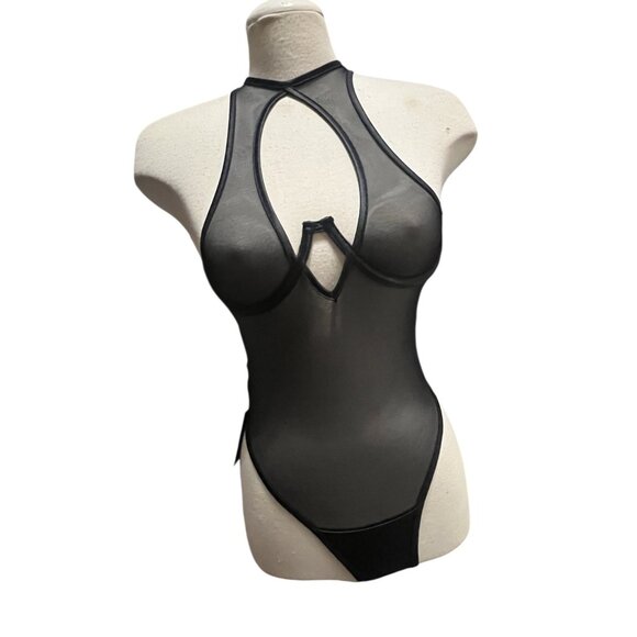 Fredericks of Hollywood NWT Macy Underwire Faux Leather Mesh Teddy Sz Small/Medi - Picture 1 of 16